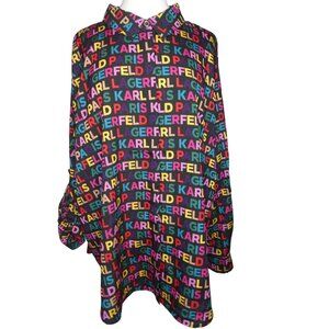Karl Lagerfeld Logo Women's Printed Utility Button Front‎ Top Oversize XX